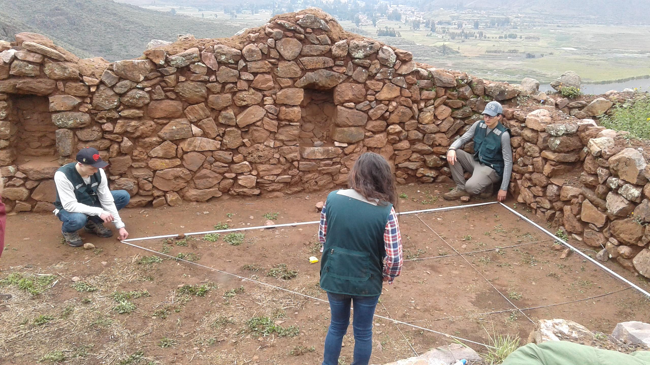 A group of volunteers from Projects Abroad are pictured measuring an excavation site whilst on their archaeology volunteering work in Peru. Projects Abroad volunteers can be seen measuring out an excavation site as part of their archaeology volunteering work in Peru.